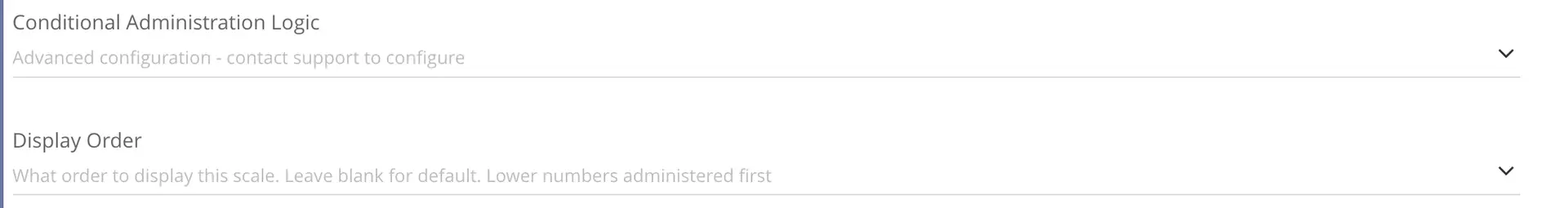 Mirah Measurement-Based Care Measurement Protocol Tool screen showing Conditional Administration Logic and Display Order sections.