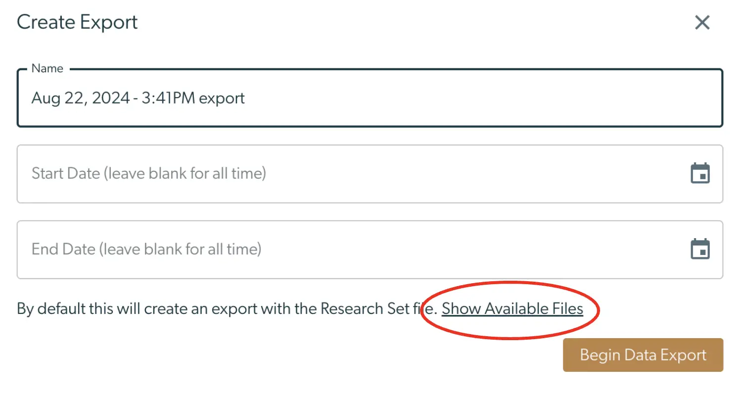 Create Export screen for data exports in Mirah Measurement-Based Care