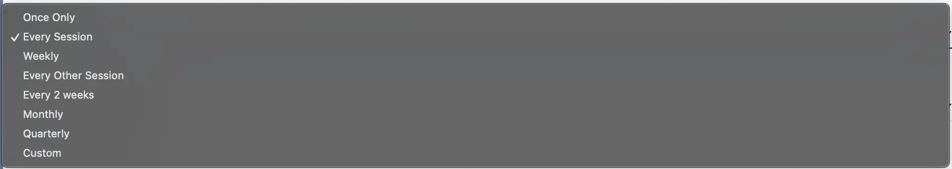Mirah Measurement-Based Care - Measurement Protocol Tool frequency selection dropdown menu