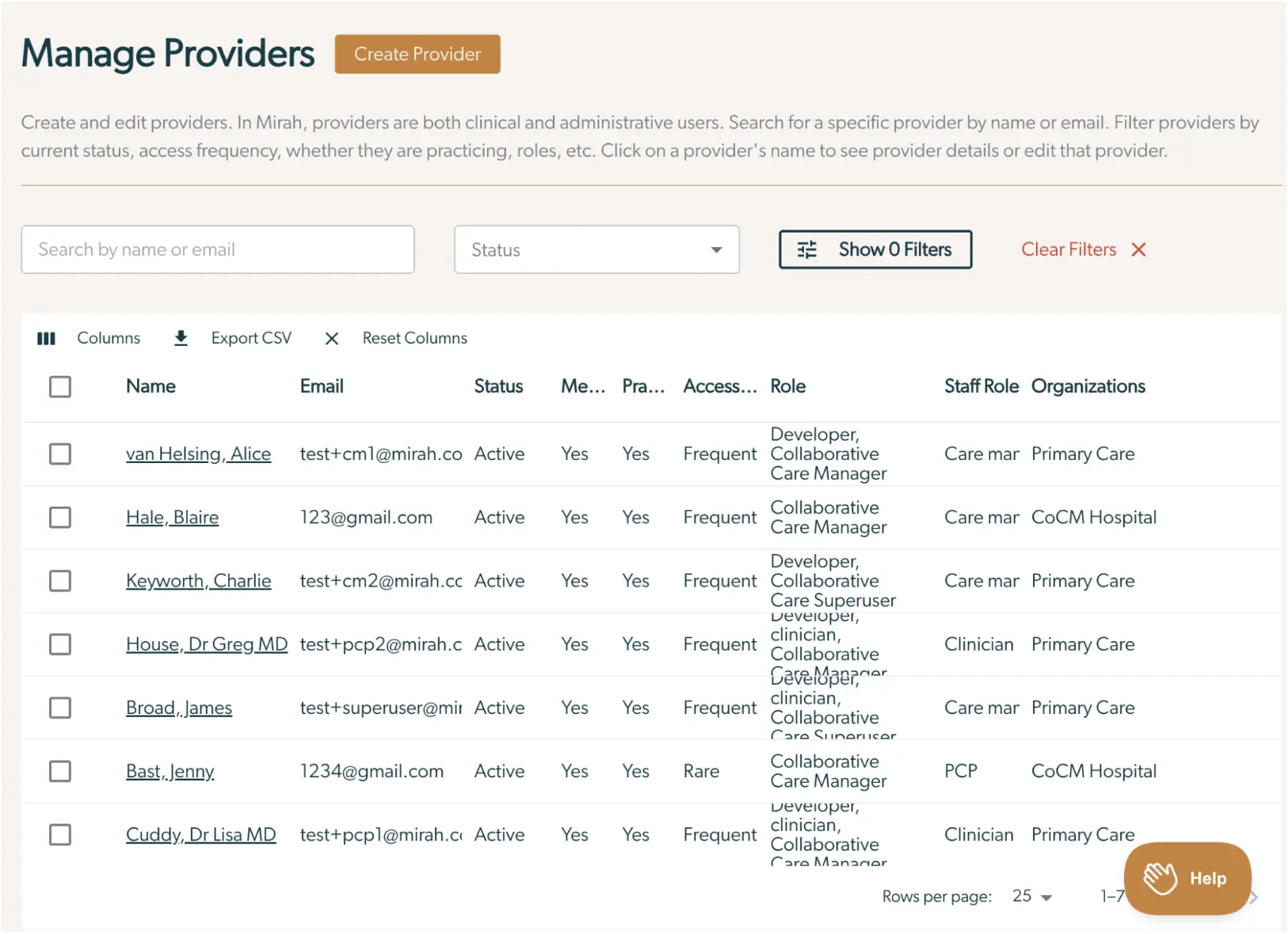Manage Providers screen in Mirah's Provider Management feature.