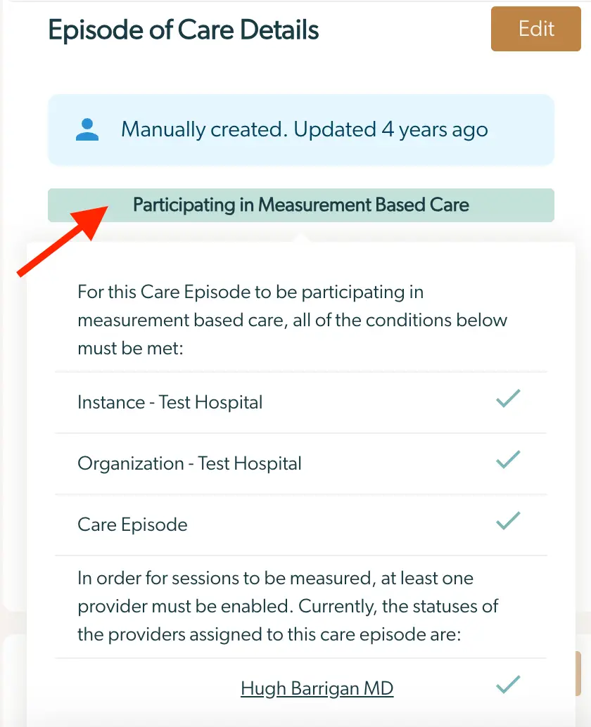 Episode of Care Details - Participating in Measurement-Based Care