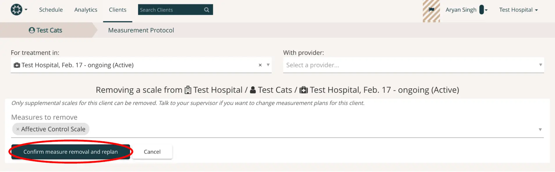 Mirah Measurement-Based Care - Removing a scale from Test Hospital / Test Cats / Test Hospital, Feb. 17 - ongoing (Active)