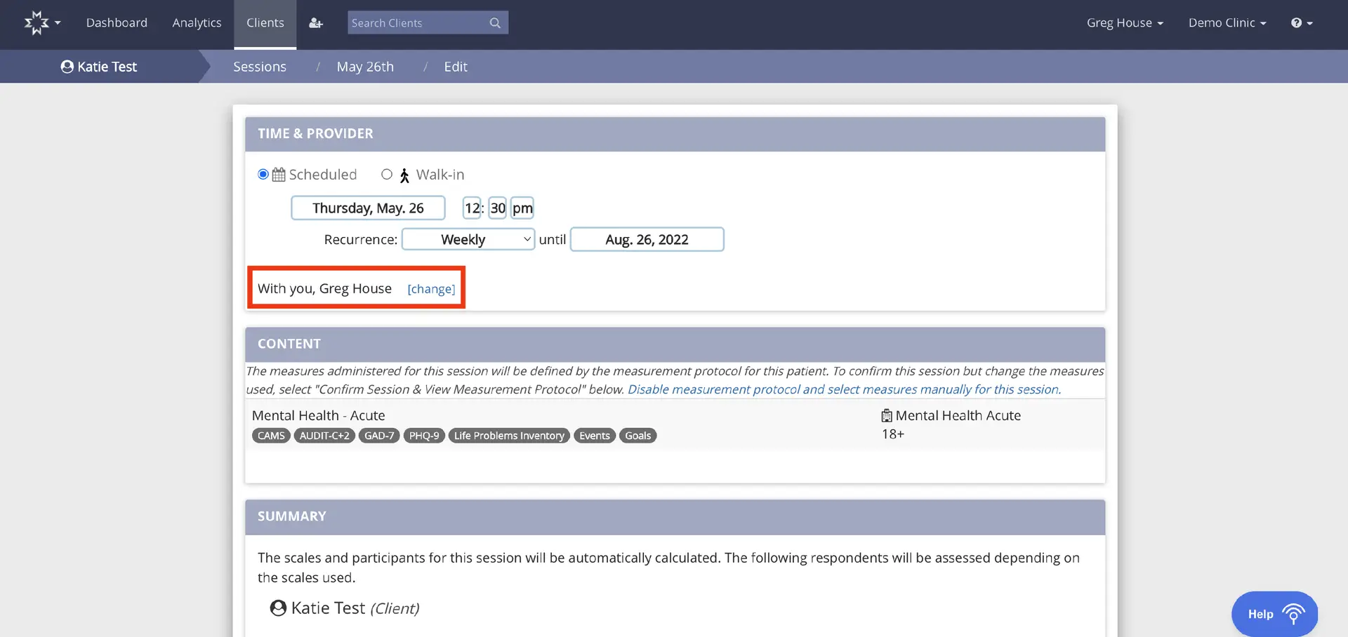 Mirah Measurement-Based Care - Edit Clinician for Recurring Appointment Series