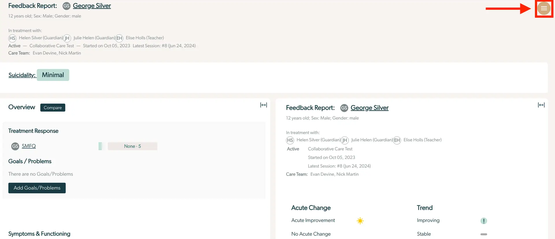 Mirah Measurement-Based Care Enhanced Feedback Report for George Silver