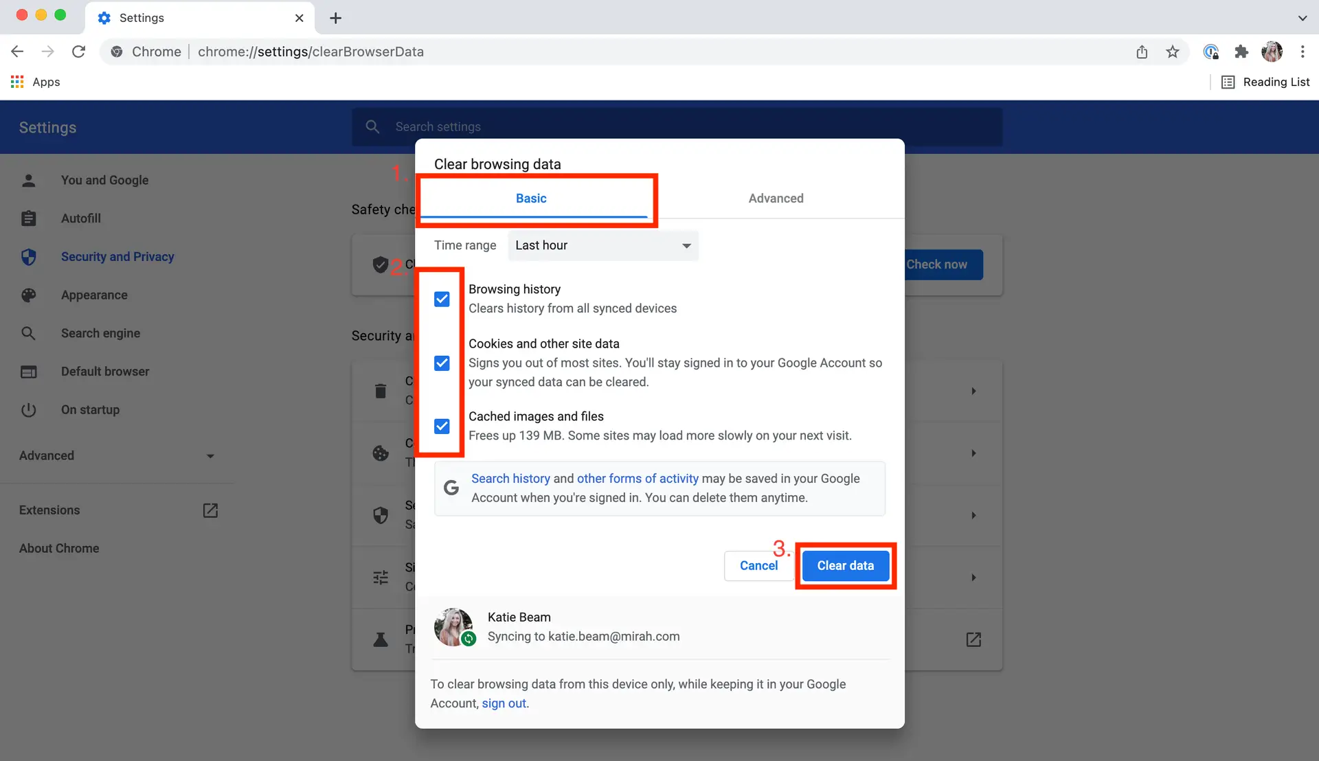 Chrome Settings - Clear browsing data dialog in troubleshooting guide for auto-logout issue