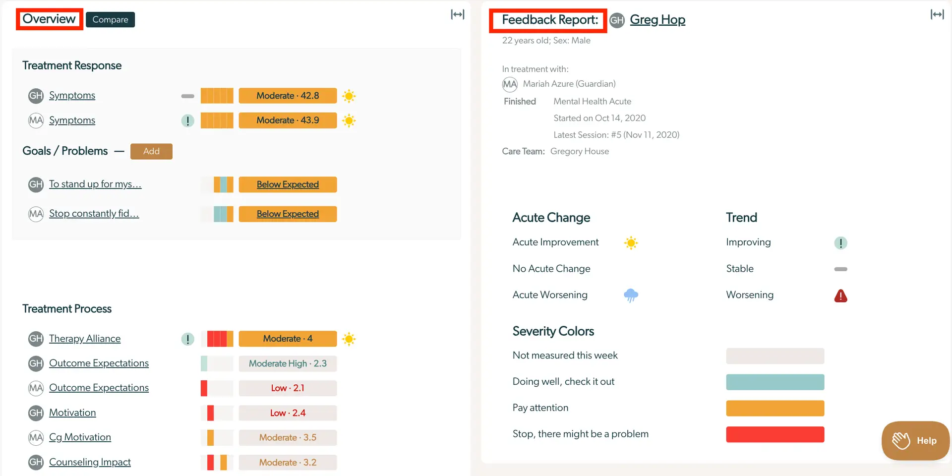 Mirah Measurement-Based Care Enhanced Feedback Report for Greg Hop