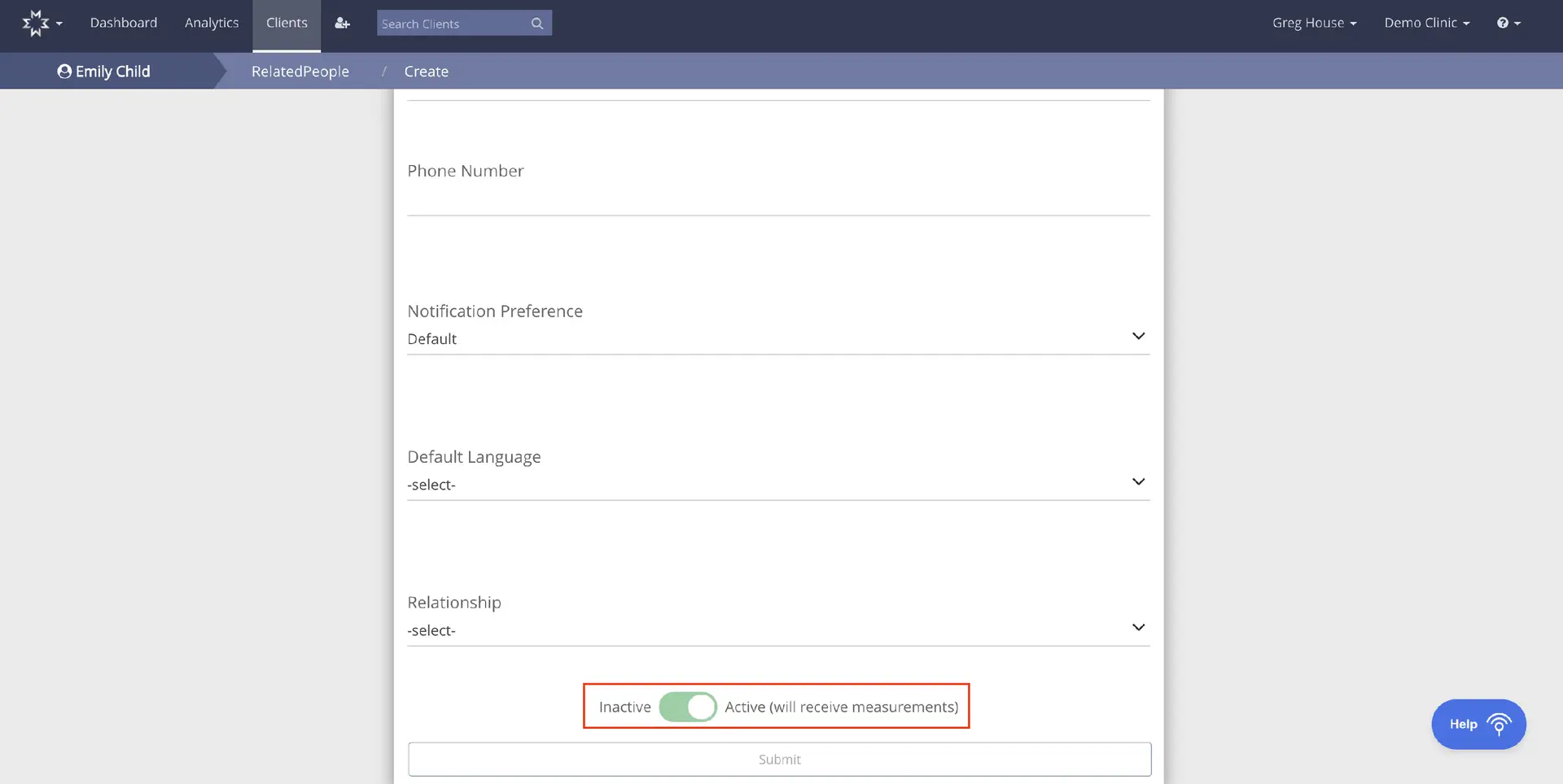 Mirah Measurement-Based Care - Clients - Emily Child - Related People - Create