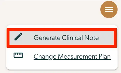 Mirah Enhanced Feedback Report menu with Generate Clinical Note option highlighted