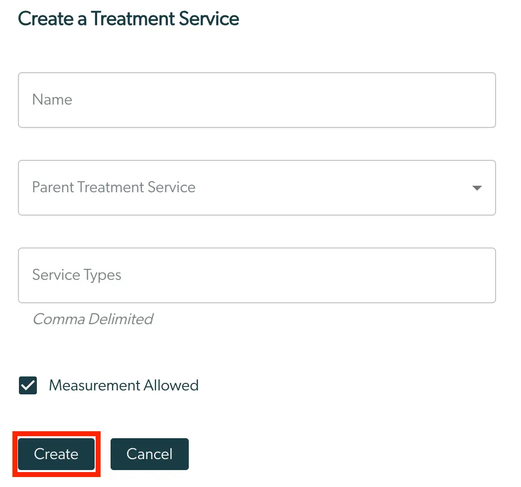 Create a Treatment Service screen in Mirah Measurement-Based Care platform