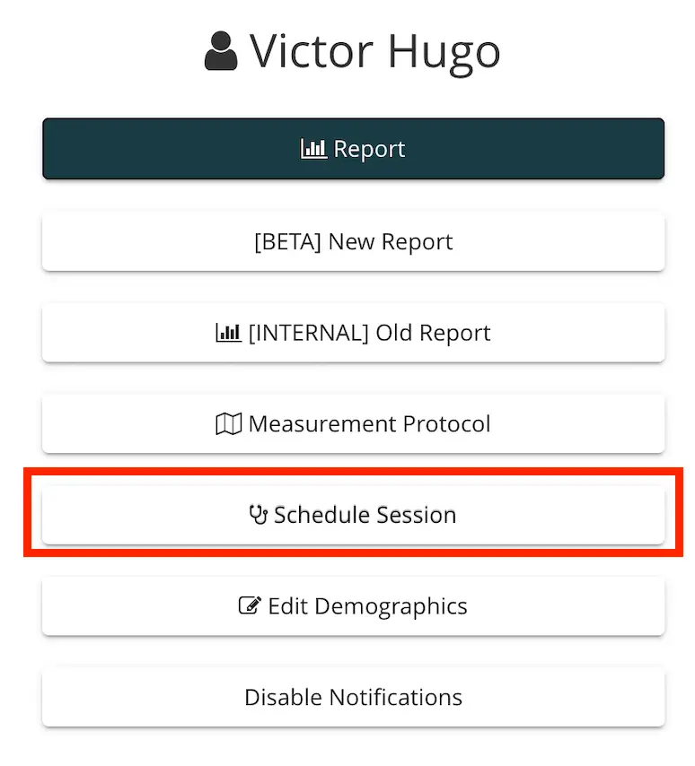Victor Hugo's appointment and report management interface in Mirah Measurement-Based Care.