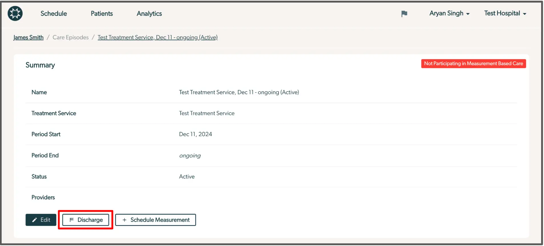 James Smith Care Episodes Test Treatment Service Dec 11 ongoing Active summary page