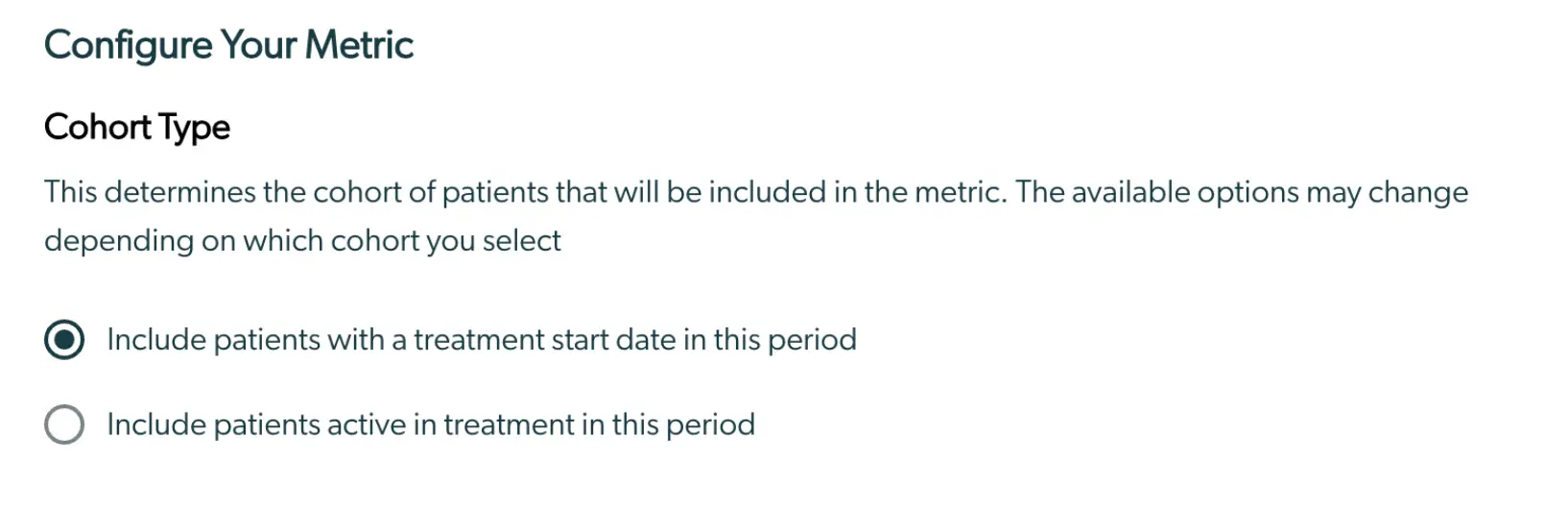 Mirah Measurement-Based Care - Outcomes Framework - Cohort Type configuration screen