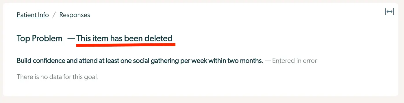 Patient Info / Responses - Top Problem item has been deleted.