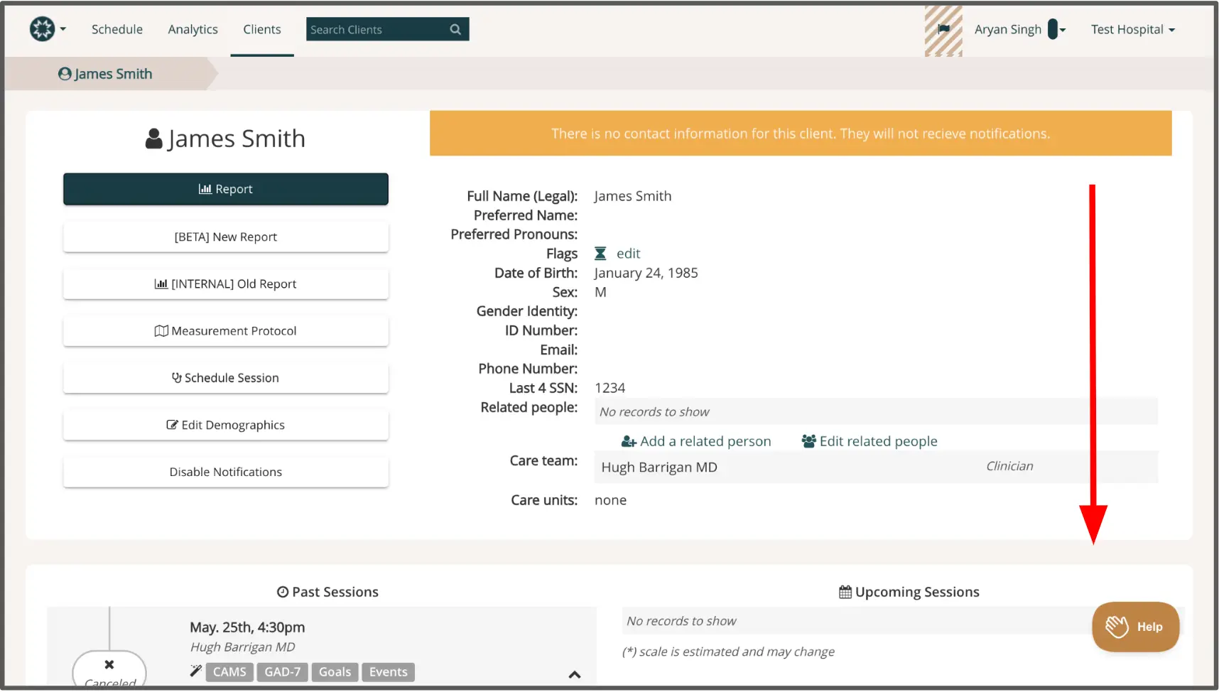 Mirah Measurement-Based Care client profile page for James Smith
