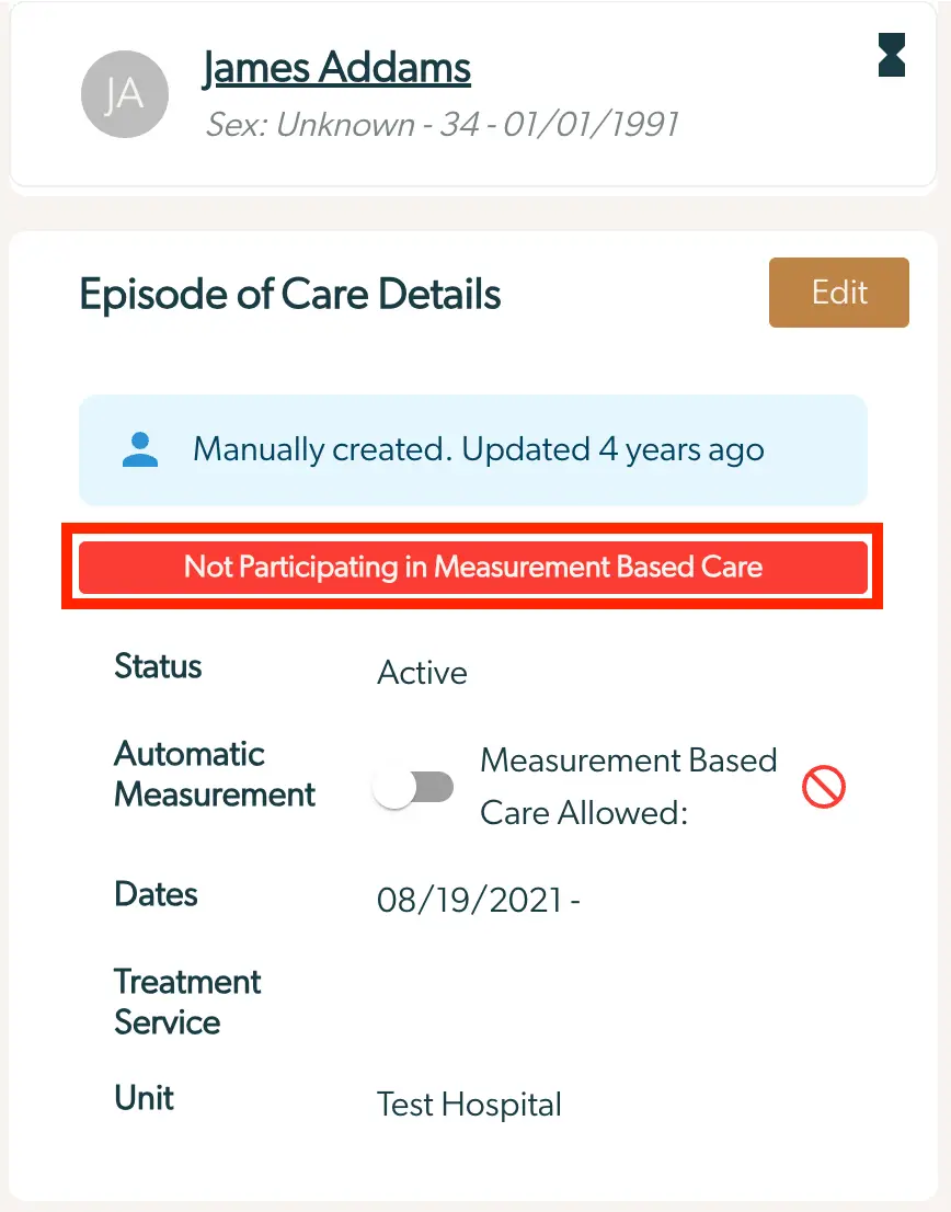 Mirah Measurement-Based Care - Episode of Care Details for James Addams