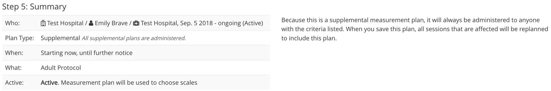 Mirah Measurement-Based Care - Step 5: Summary of Supplemental Measurement Plan