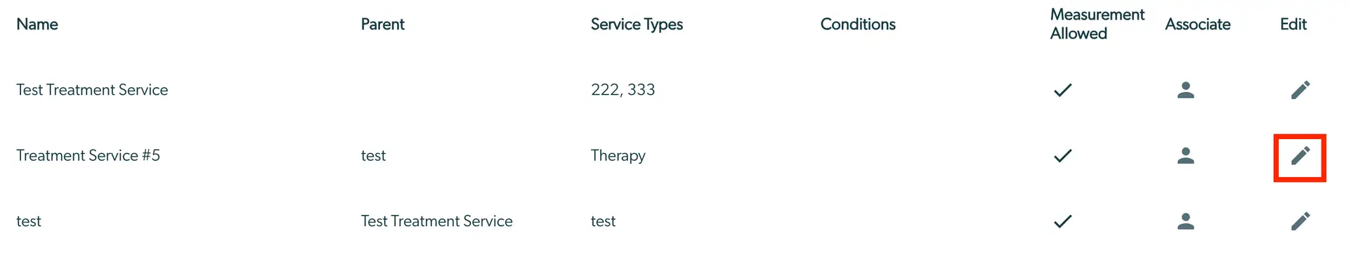 Mirah Measurement-Based Care - Treatment Service Management Table