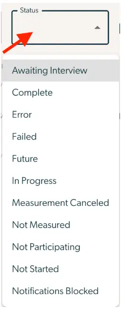 Mirah Measurement-Based Care Schedule View Status dropdown menu