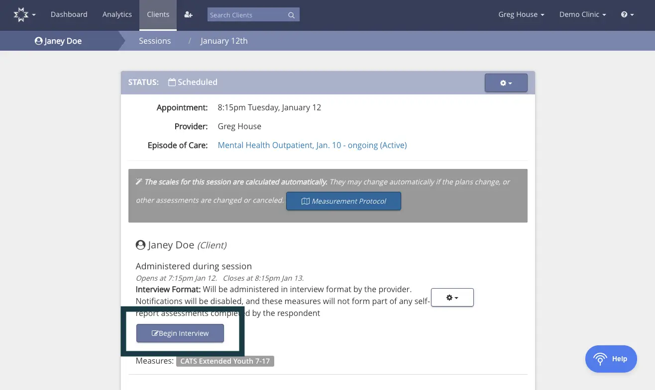 Mirah Measurement-Based Care - Janey Doe Session Details for January 12th