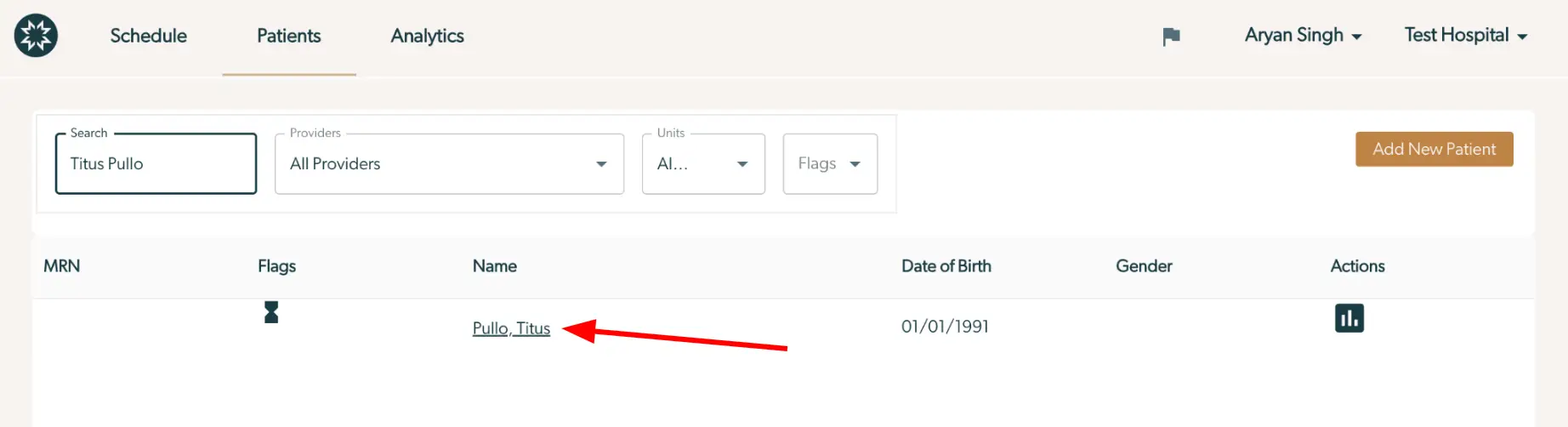 Mirah Measurement-Based Care Patients tab showing patient Titus Pullo details